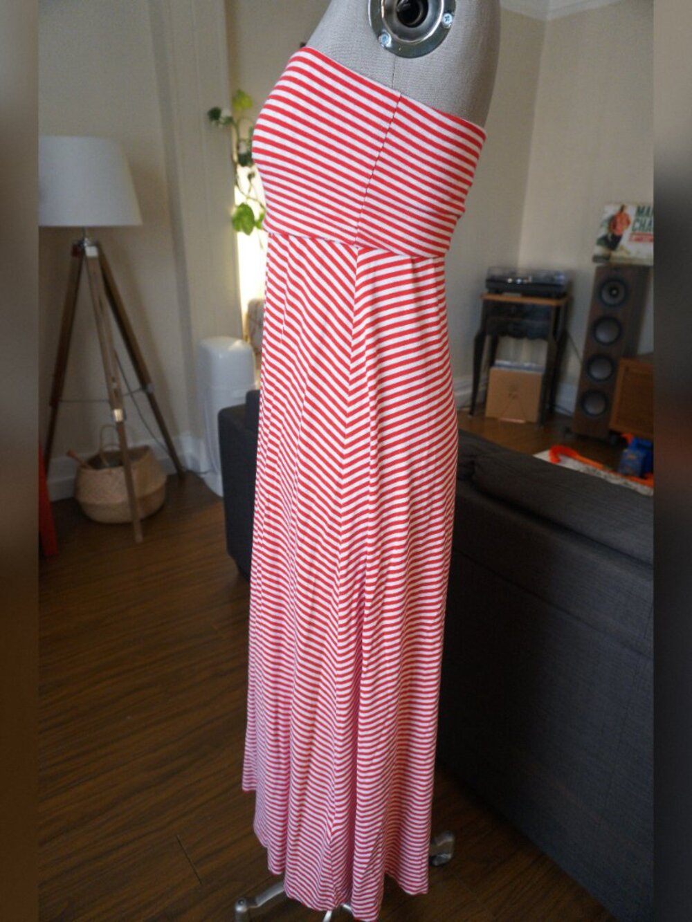 ❤️ Gap Red White Striped Strapless Tube Maxi Dress - Size S 🤍☀️ - Picture 3 of 6
